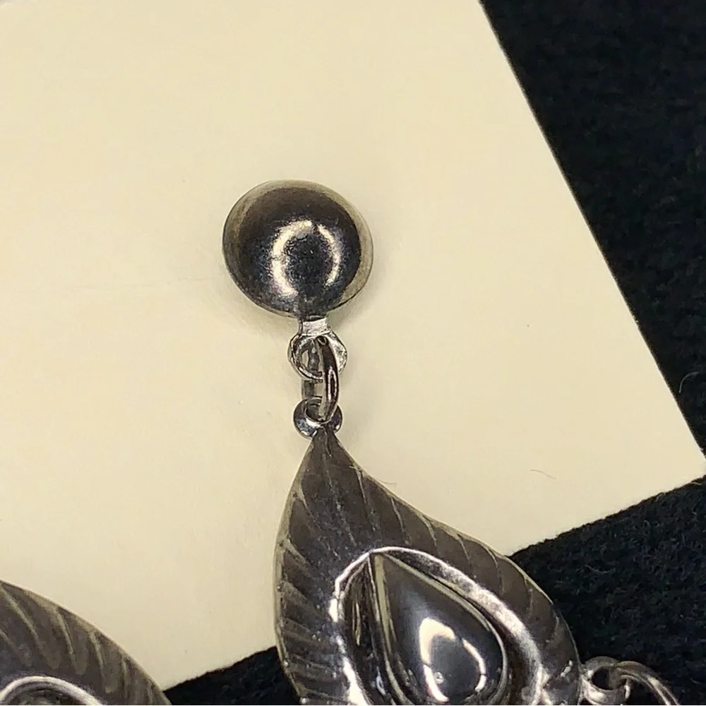 Vintage Rare Dark Silver Chrome Earrings Art Deco Dangle Chandelier Style Mod
